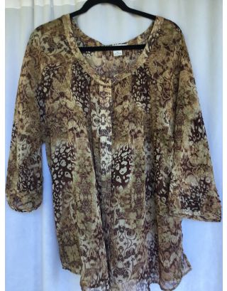 Liz brown print top, size 2X