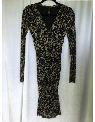 Elena Kattan black print dress XS