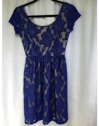 O-SHER BLUE LACE OVERLAY DRESS S